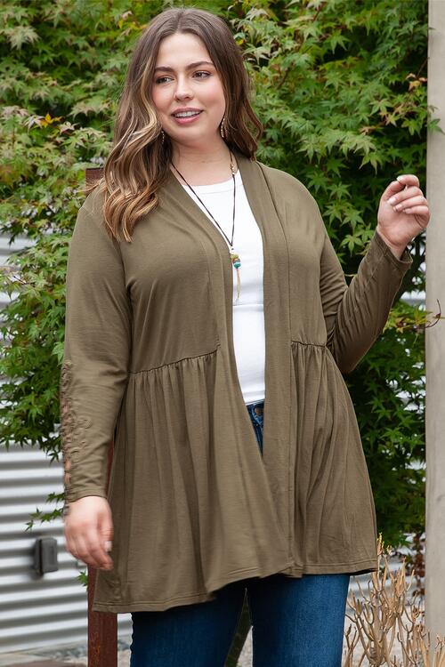 Plus Size Lace Detail Open Front Ruffle Hem Cardigan | Woman's Viscose Cardigan