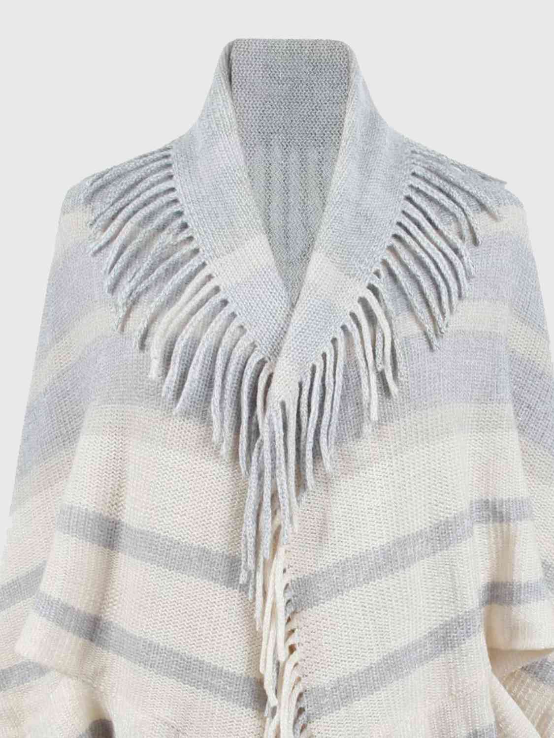 Fringe Detail Open Front Poncho | Casual Solid Stretchy Polyester Poncho