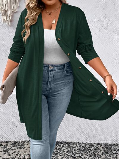 Plus Size Button Up Long Sleeve Cardigan | Casual Stretchy Polyester Cardigan