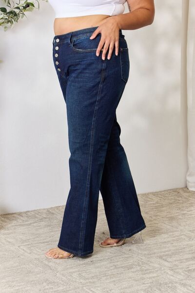 Judy Blue Full Size Button-Fly Straight Jeans | Woman's Cotton Pocketed Jeans
