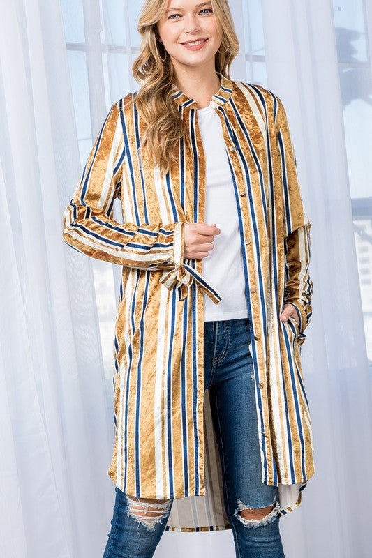 STRIPE VELVET LONG CARDIGAN e Luna