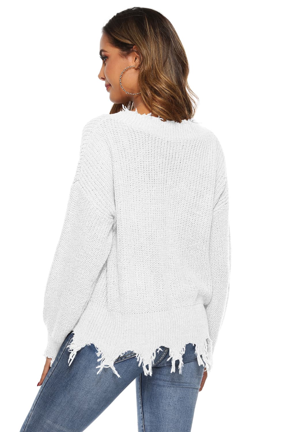 Off-Shoulder Ribbed Long Sleeve Raw Hem Sweater | Casual Polyester Sweater