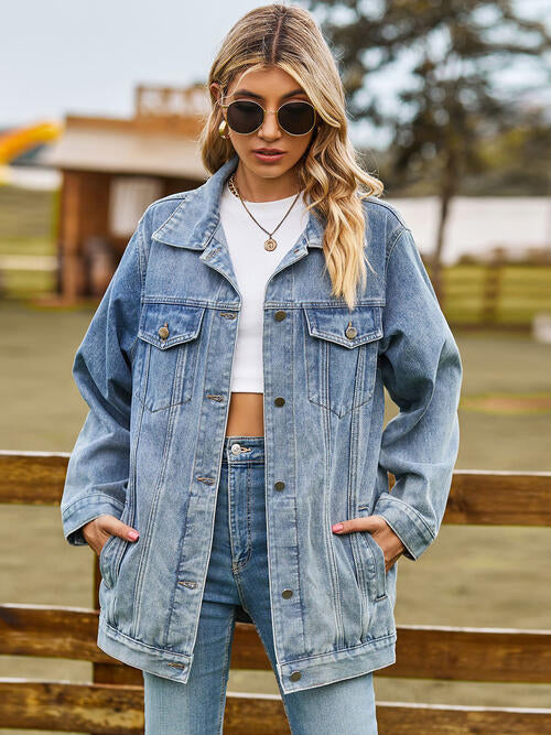 Collared Neck Denim Jacket With Pockets | Woman's Jacket With Inner Pockets