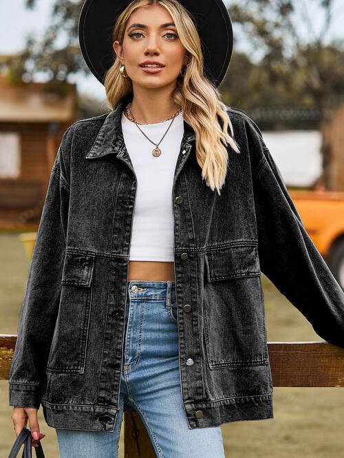 Collared Neck Button Up Denim Jacket | Casual Pocketed Jacket With Long Sleeves