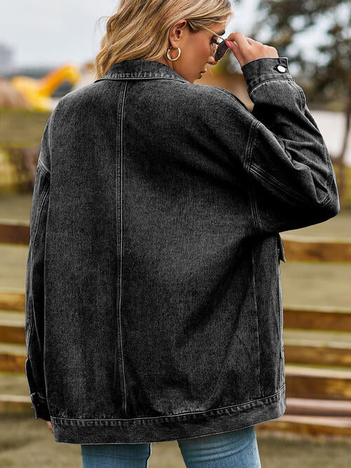 Collared Neck Button Up Denim Jacket | Casual Pocketed Jacket With Long Sleeves