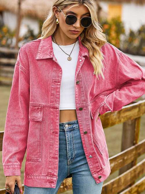 Collared Neck Button Up Denim Jacket | Casual Pocketed Jacket With Long Sleeves