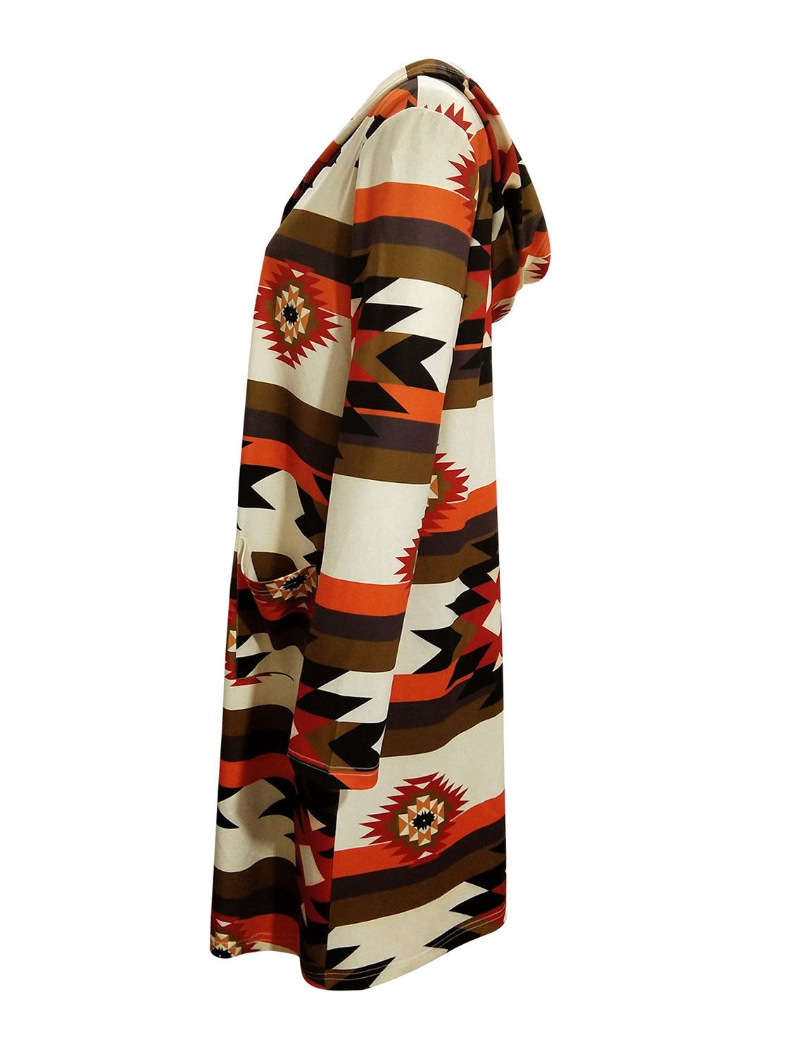 Geometric Hooded Cardigan with Pockets | Polyester Cardigan With Long Sleeves
