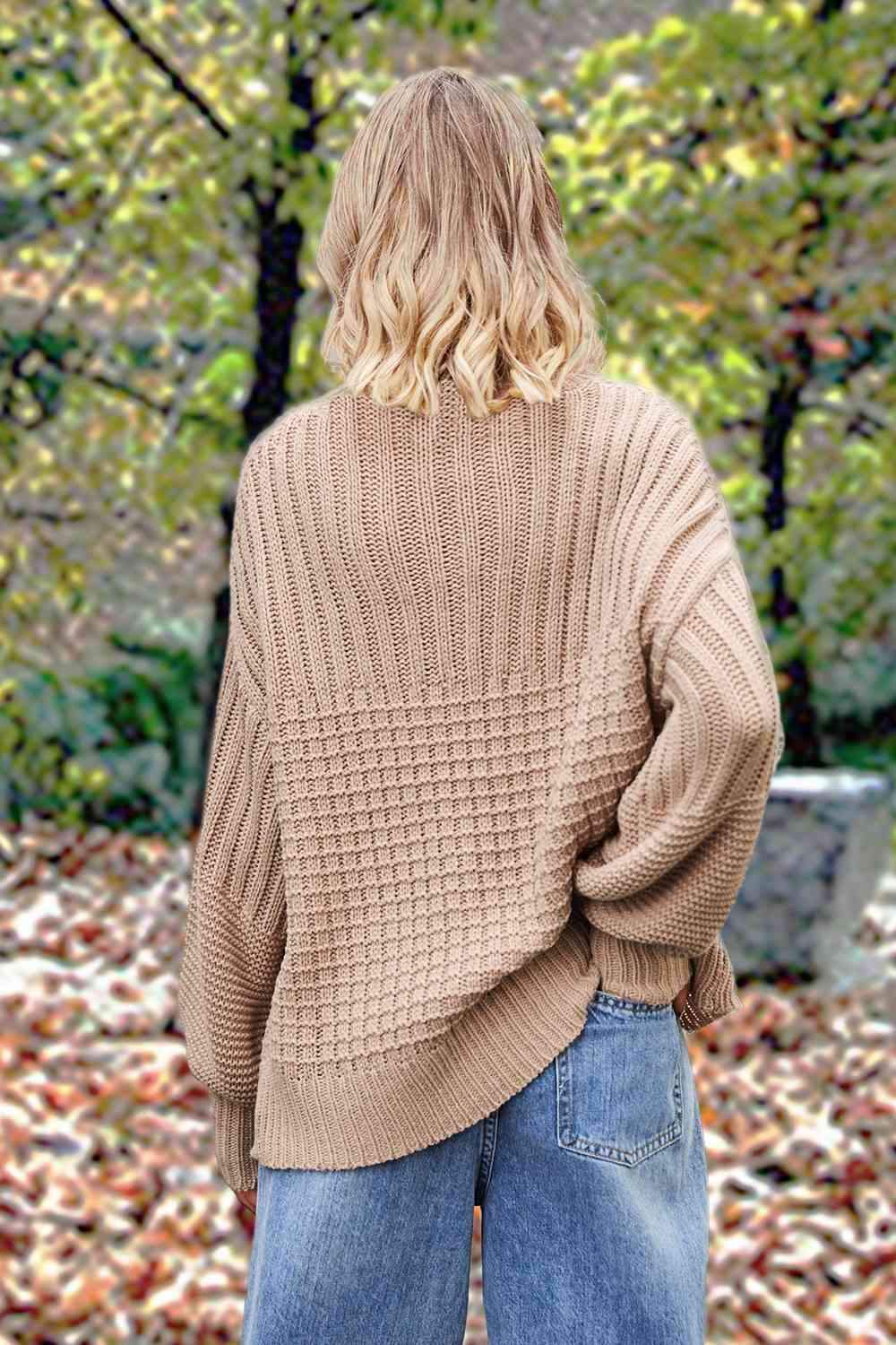 Round Neck Lantern Sleeve Sweater | Solid Acrylic Sweater With Ribbed Cuffs