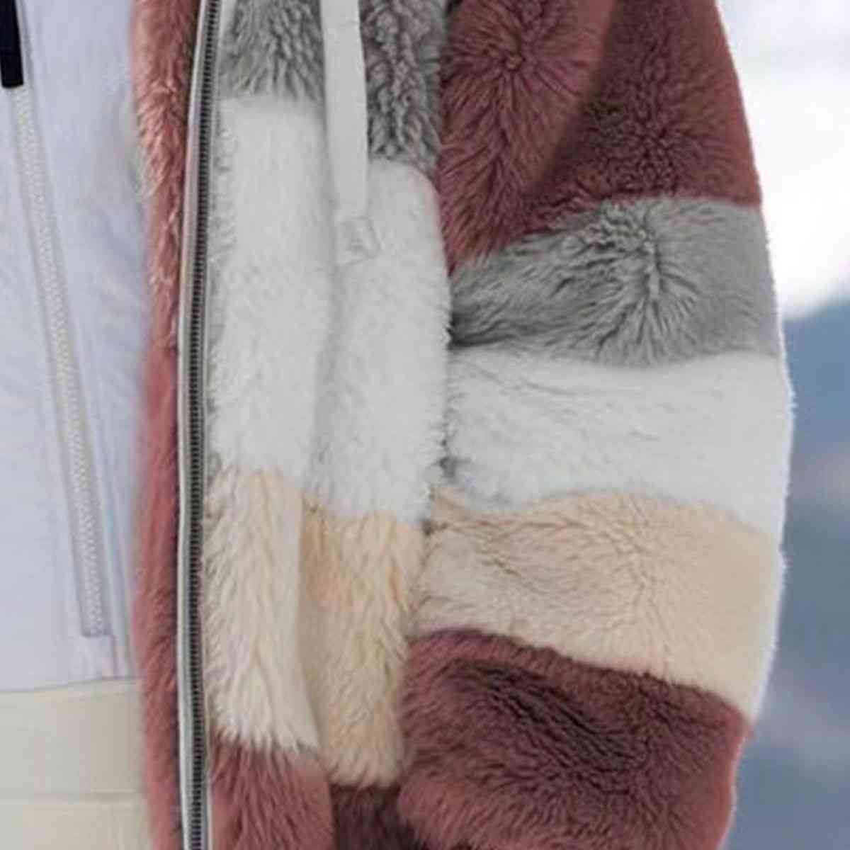 Color Block Zip-Up Hooded Jacket | Pocketed Polyester Jacket With Drawstring