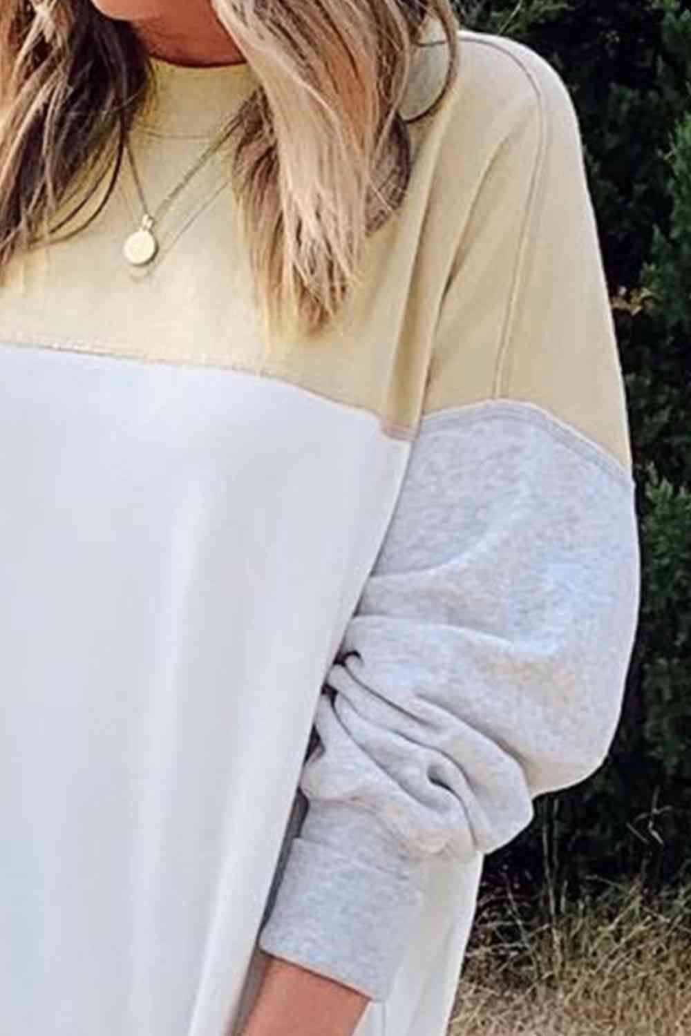 Drop Shoulder Color Block Sweatshirt | Polyester Sweatshirt Wit Cuffed Sleeves