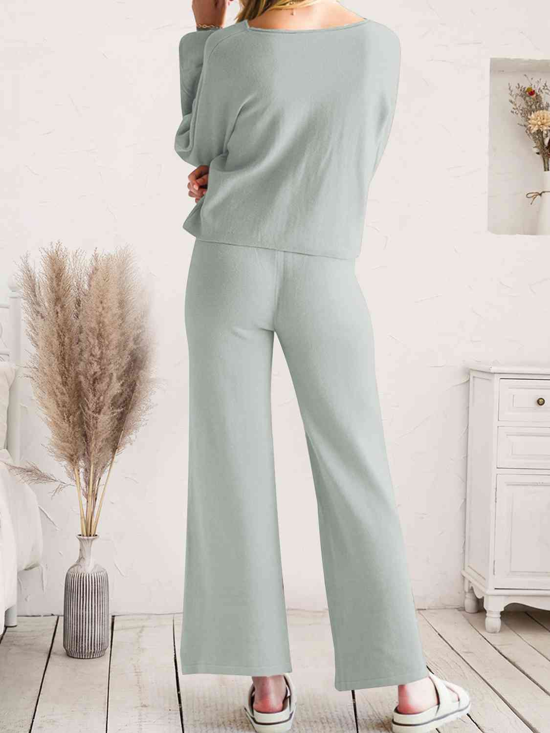 Long Sleeve Lounge Top and Drawstring Pants Set | Solid Acrylic Night Set