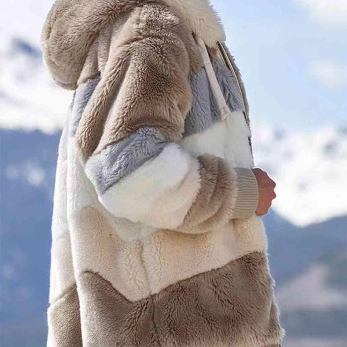 Color Block Zip-Up Hooded Jacket | Pocketed Polyester Jacket With Drawstring