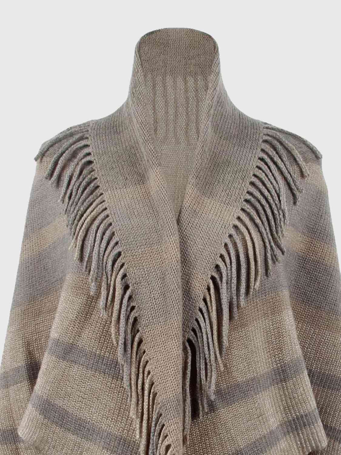 Fringe Detail Open Front Poncho | Casual Solid Stretchy Polyester Poncho