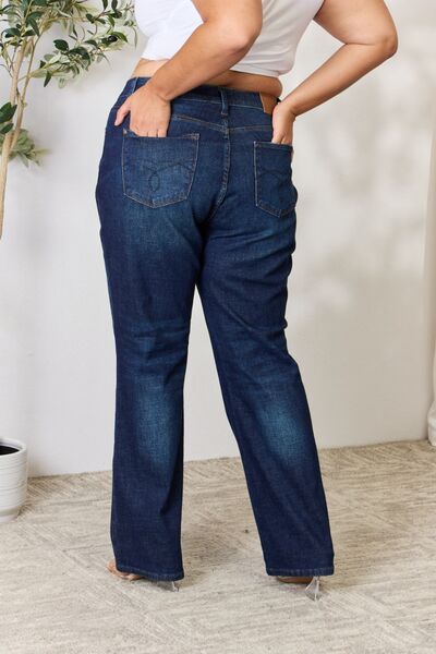 Judy Blue Full Size Button-Fly Straight Jeans | Woman's Cotton Pocketed Jeans