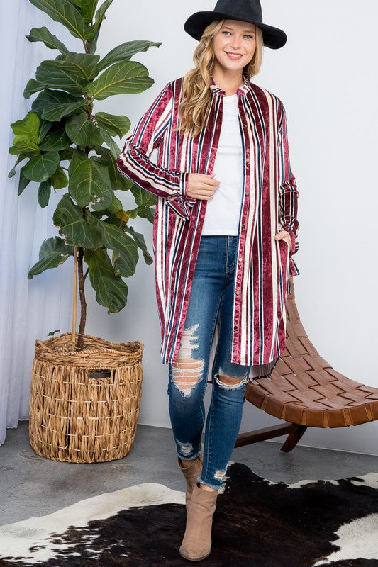 STRIPE VELVET LONG CARDIGAN e Luna