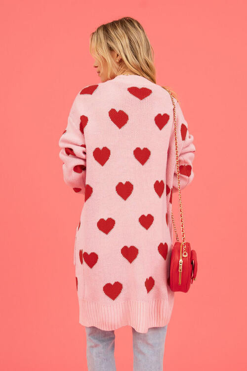 Heart Graphic Open Front Cardigan with Pockets | Cardigan With Ribbed Cuffs