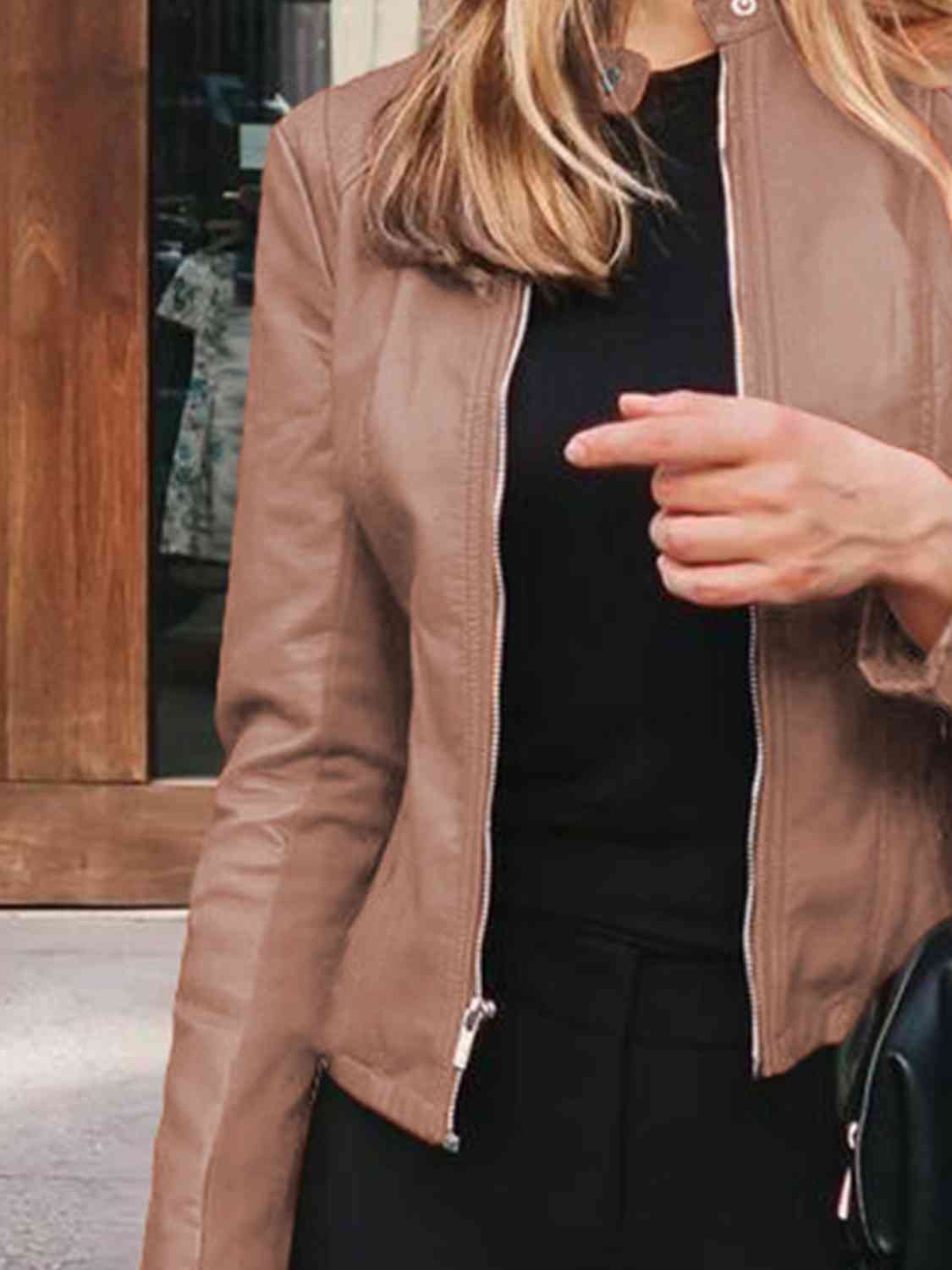 Mock Neck Zip Up Jacket | Casual Woman's Solid Polyester Spandex Jacket