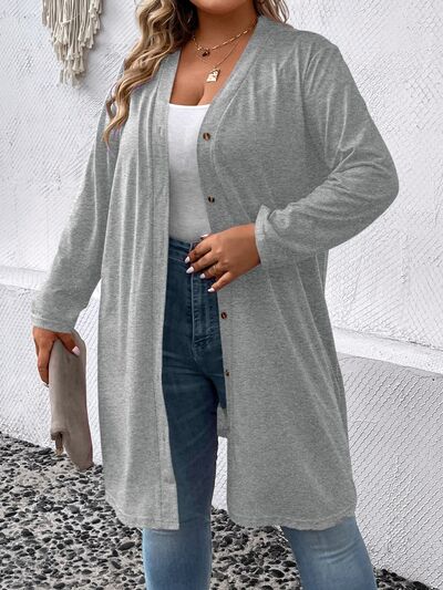 Plus Size Button Up Long Sleeve Cardigan | Casual Stretchy Polyester Cardigan