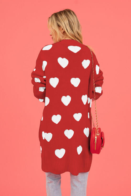 Heart Graphic Open Front Cardigan with Pockets | Cardigan With Ribbed Cuffs