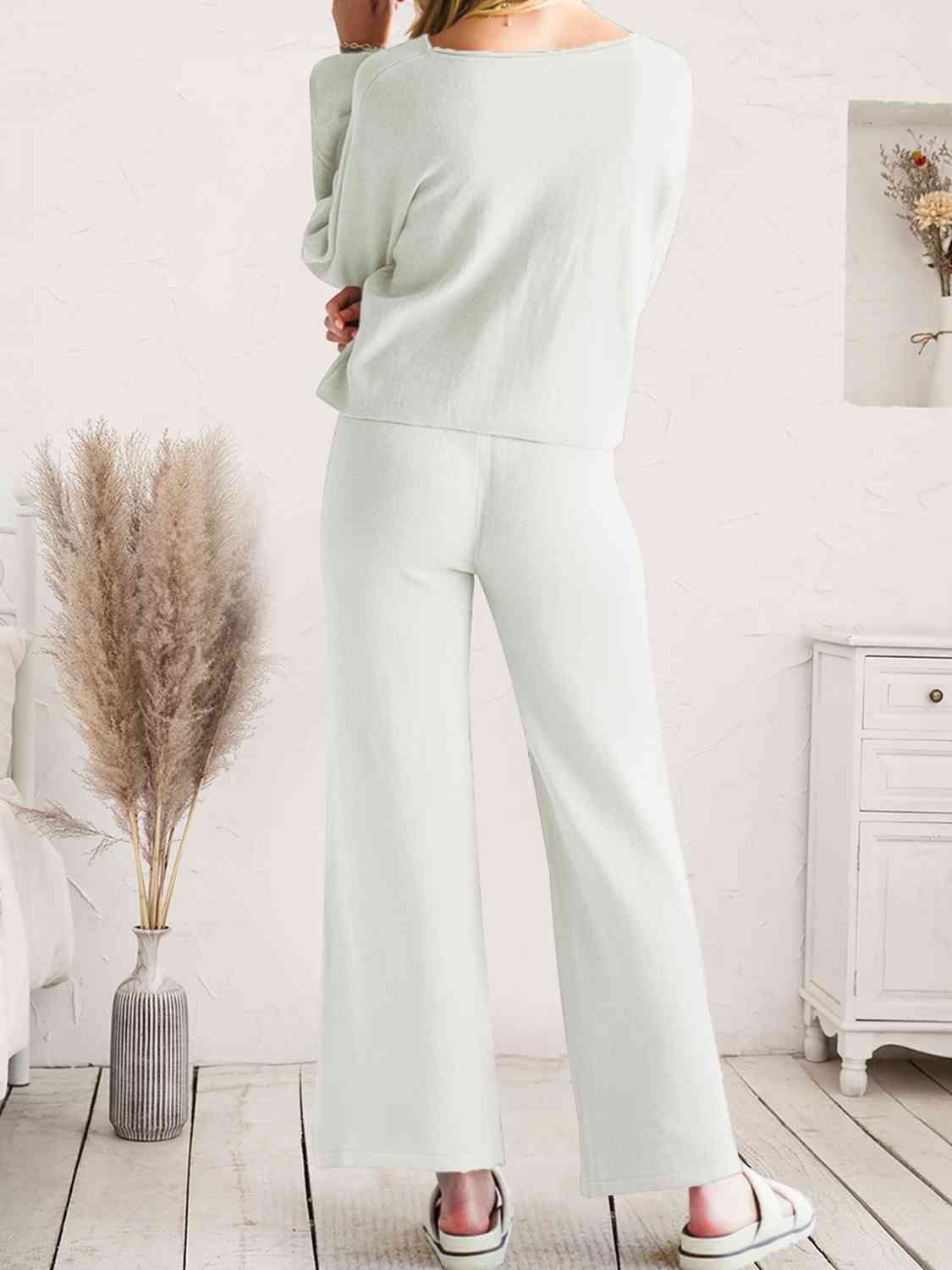 Long Sleeve Lounge Top and Drawstring Pants Set | Solid Acrylic Night Set