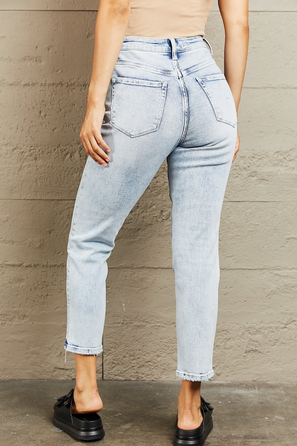 BAYEAS High Waisted Accent Skinny Jeans | Cropped Chic Jeans With Wash Accent