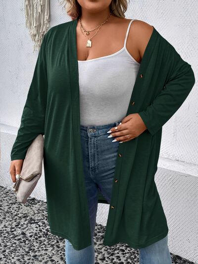Plus Size Button Up Long Sleeve Cardigan | Casual Stretchy Polyester Cardigan