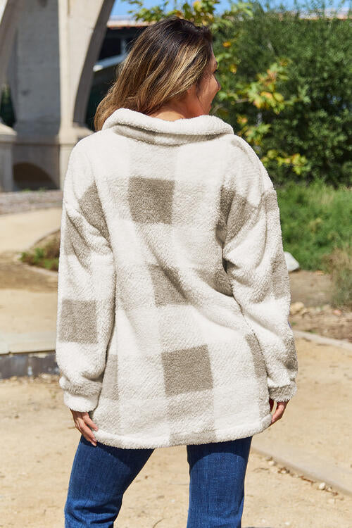 Plaid Button Up Collared Neck Jacket | Casual Polyester Soft Woman's Jacket