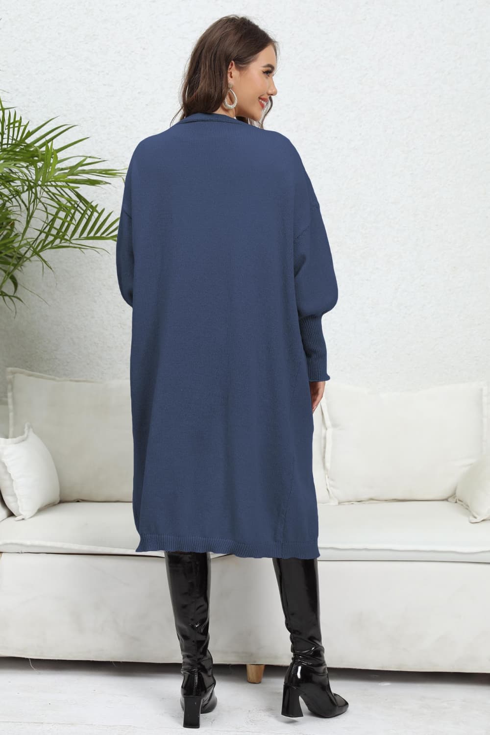 Open Front Dropped Shoulder Cardigan | Casual Polyester Cardigan With Pockets