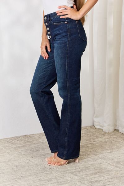 Judy Blue Full Size Button-Fly Straight Jeans | Woman's Cotton Pocketed Jeans