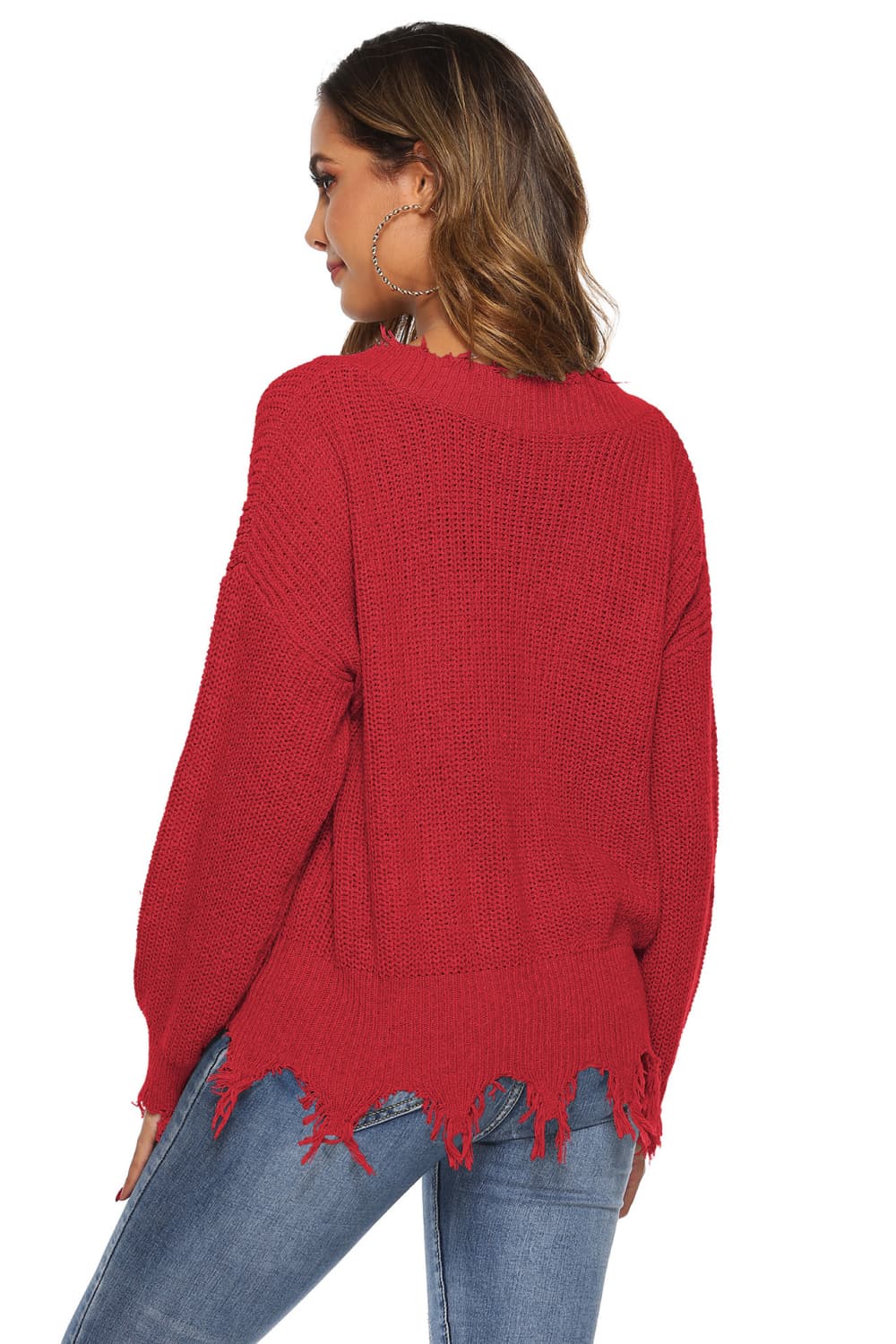 Off-Shoulder Ribbed Long Sleeve Raw Hem Sweater | Casual Polyester Sweater