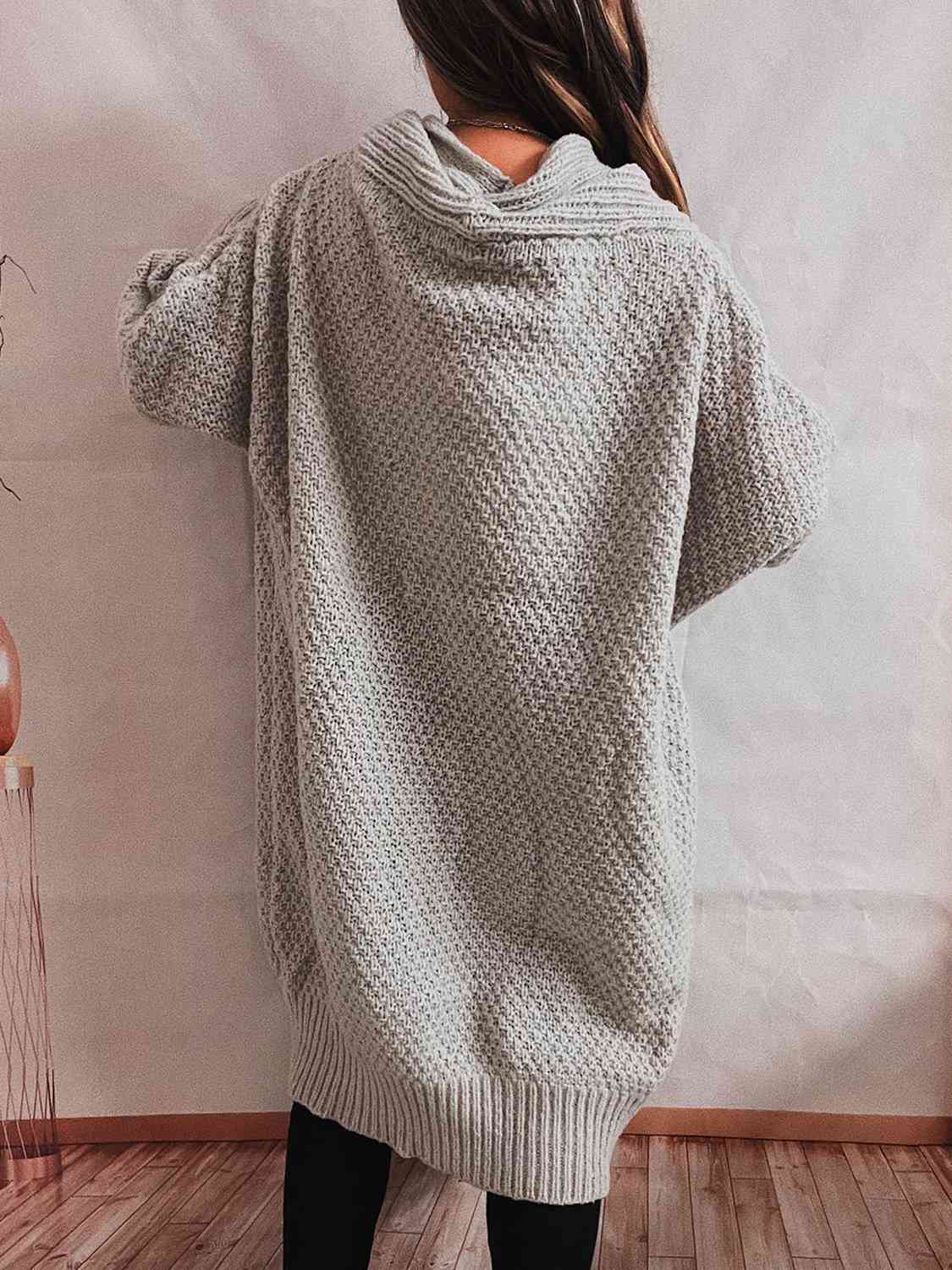 Open Front Longline Cardigan | Casual Solid Polyester Cardigan With Ribbed Hem