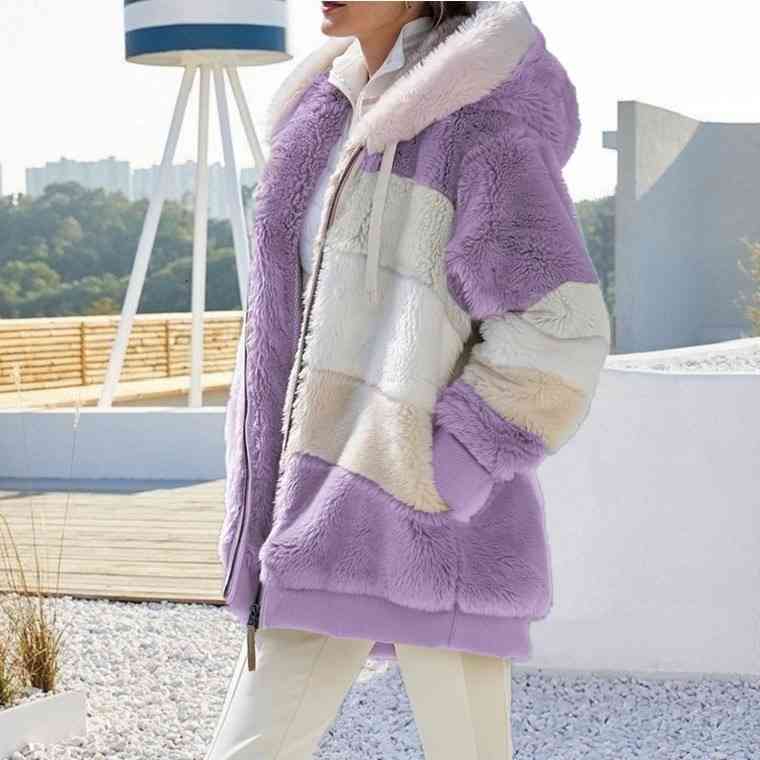 Color Block Zip-Up Hooded Jacket | Pocketed Polyester Jacket With Drawstring