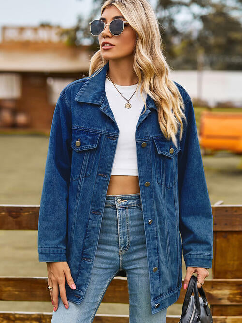 Collared Neck Denim Jacket With Pockets | Woman's Jacket With Inner Pockets