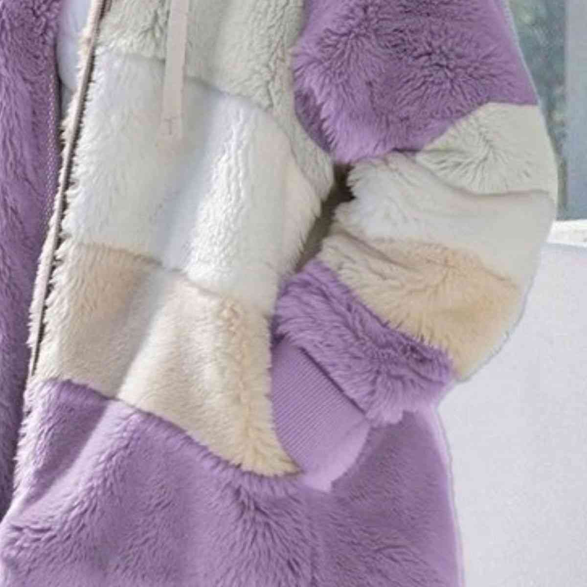 Color Block Zip-Up Hooded Jacket | Pocketed Polyester Jacket With Drawstring