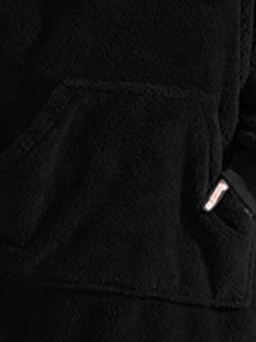 Long Sleeve Pocketed Hooded Lounge Top | Solid Polyester Top With Cuffed Sleeves
