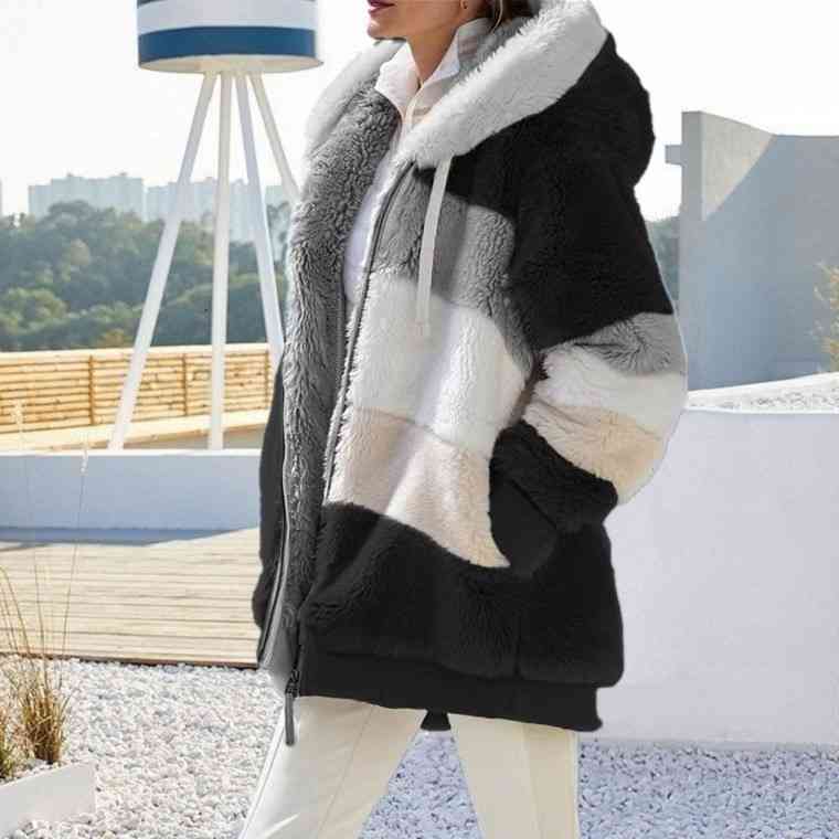 Color Block Zip-Up Hooded Jacket | Pocketed Polyester Jacket With Drawstring