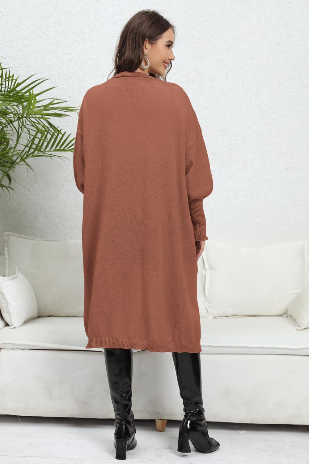 Open Front Dropped Shoulder Cardigan | Casual Polyester Cardigan With Pockets