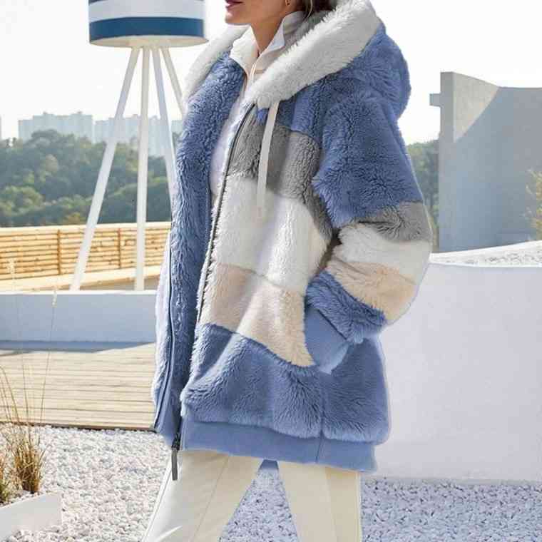 Color Block Zip-Up Hooded Jacket | Pocketed Polyester Jacket With Drawstring