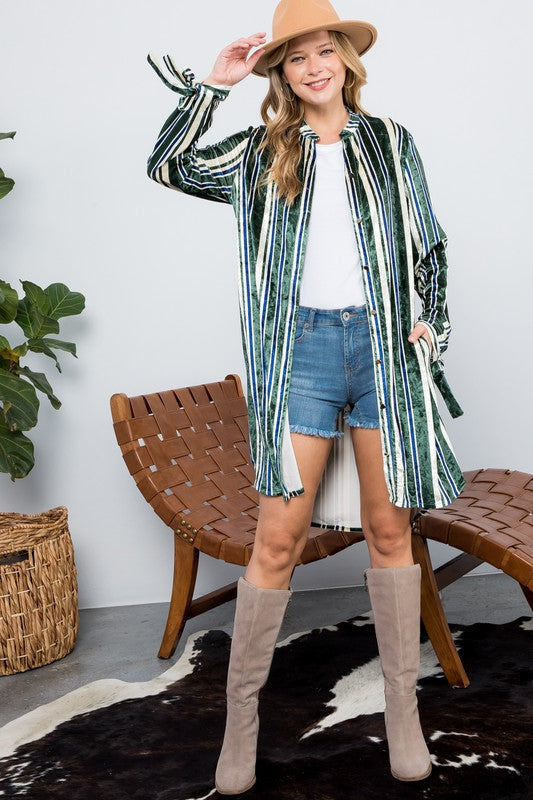 STRIPE VELVET LONG CARDIGAN e Luna