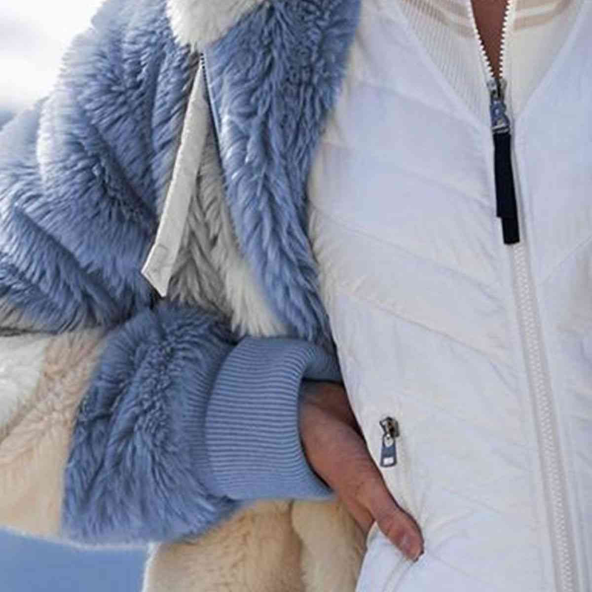 Color Block Zip-Up Hooded Jacket | Pocketed Polyester Jacket With Drawstring