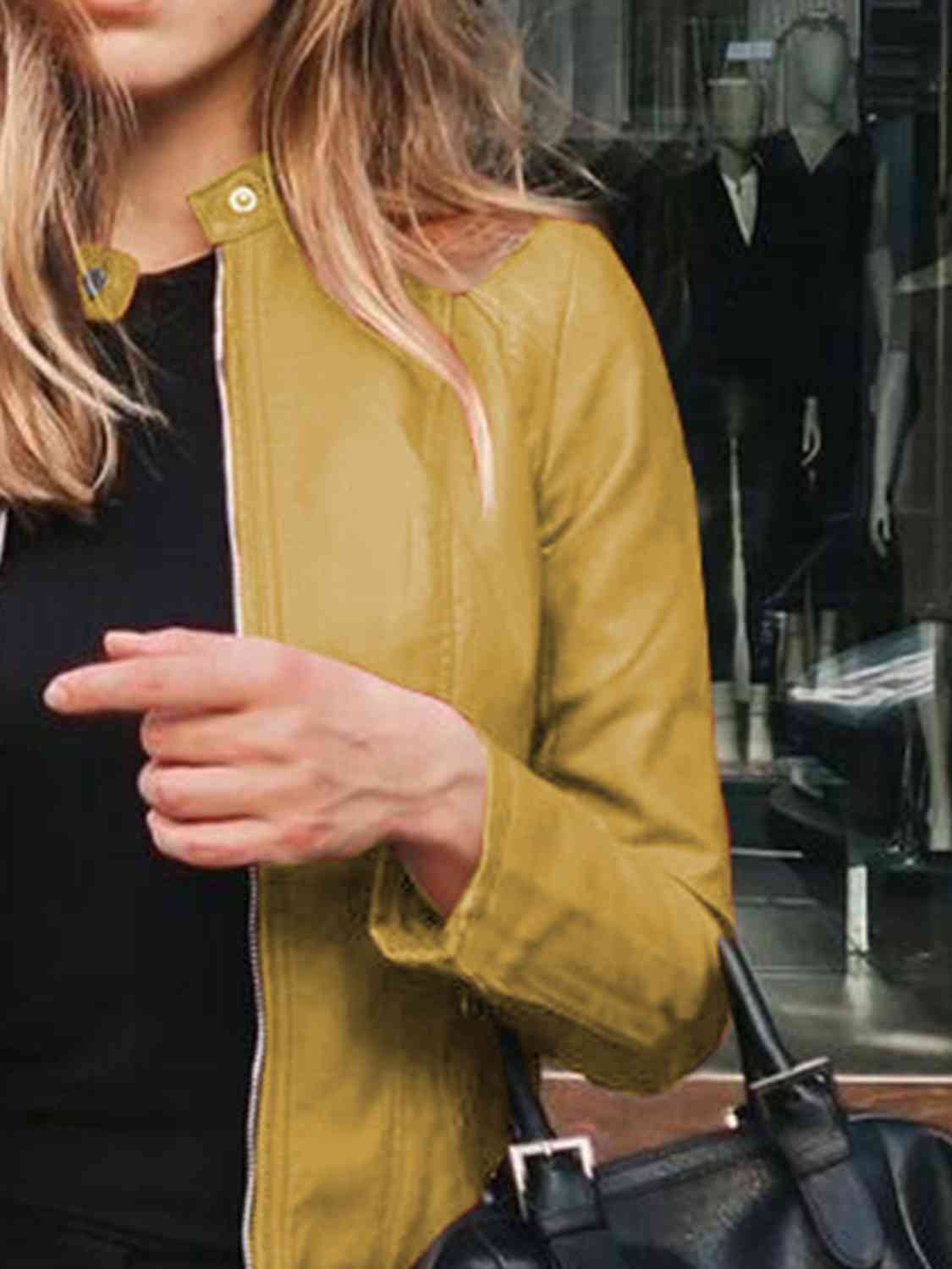 Mock Neck Zip Up Jacket | Casual Woman's Solid Polyester Spandex Jacket