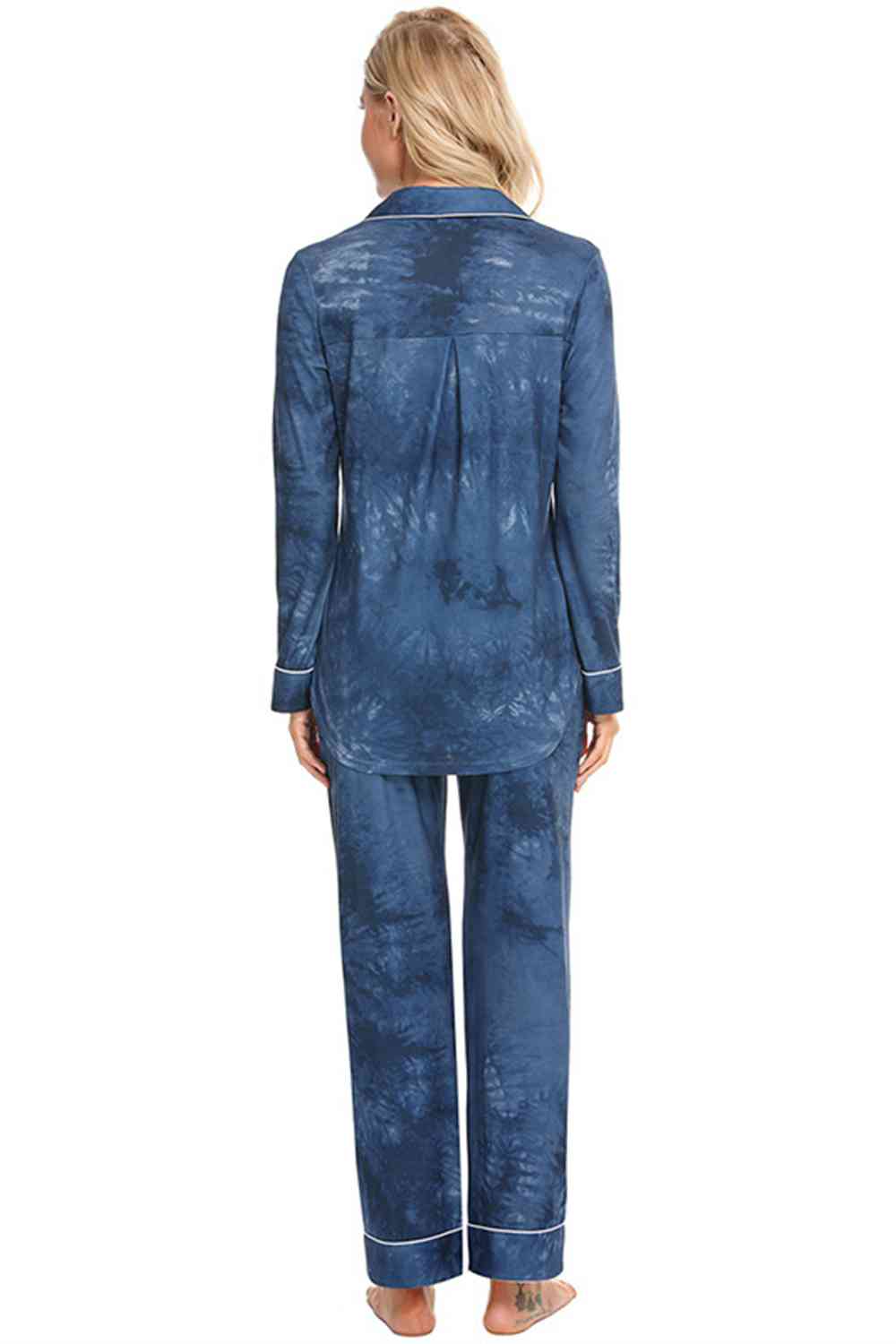 Collared Neck Long Sleeve Loungewear Set with Pockets | Stretchy Nylon Set