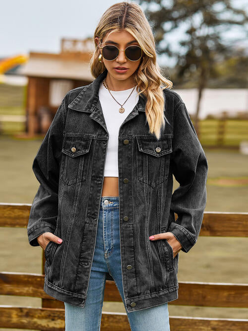 Collared Neck Denim Jacket With Pockets | Woman's Jacket With Inner Pockets