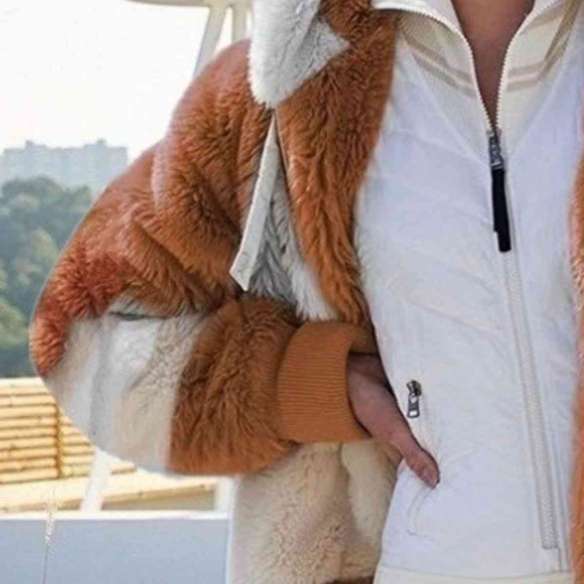 Color Block Zip-Up Hooded Jacket | Pocketed Polyester Jacket With Drawstring