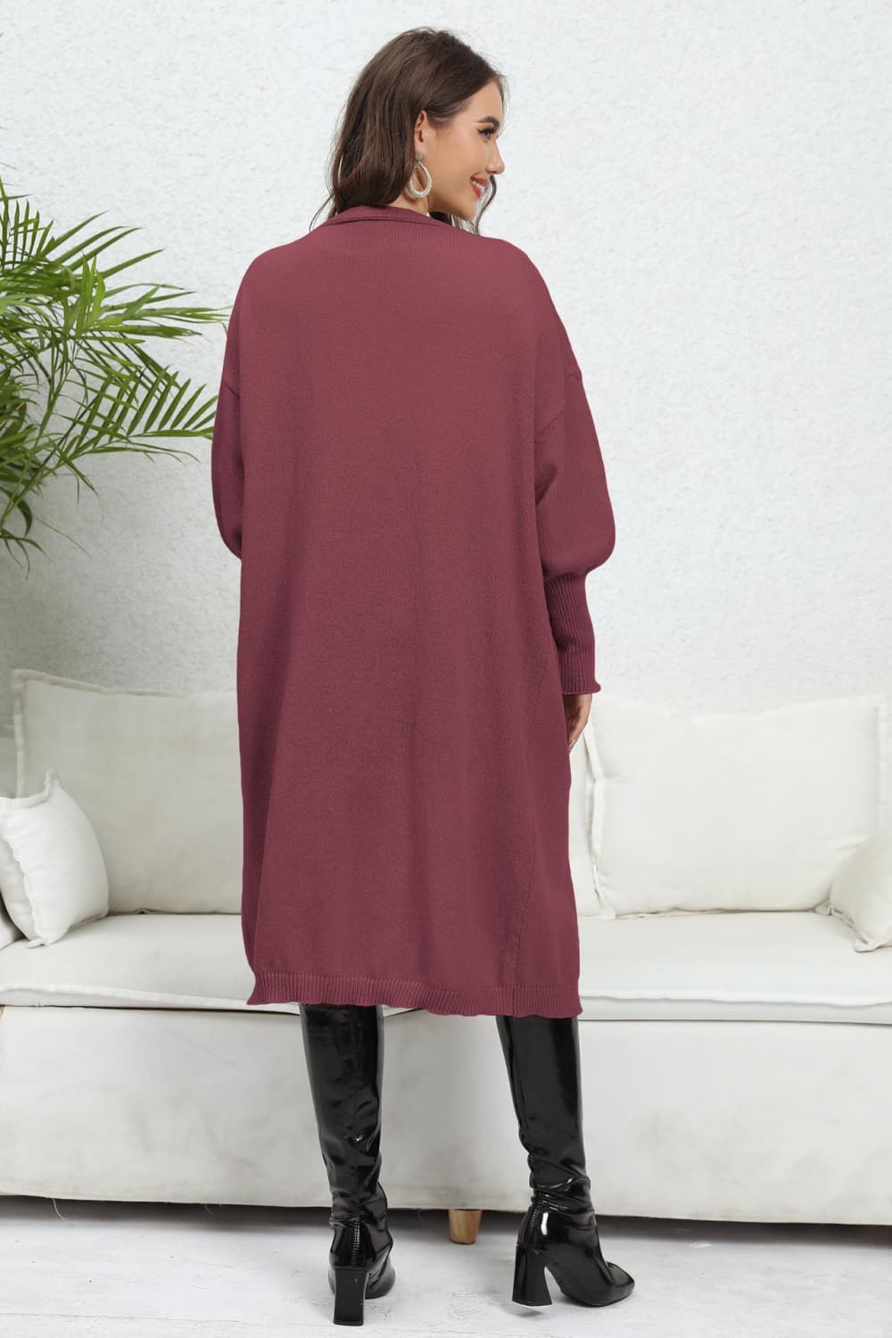 Open Front Dropped Shoulder Cardigan | Casual Polyester Cardigan With Pockets