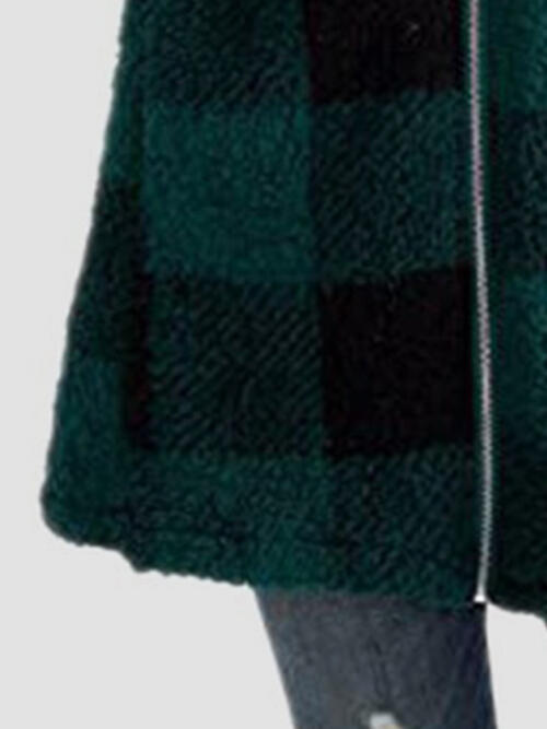 Plaid Zip Up Hooded Jacket with Pockets | Polyester Jacket With Cuffed Sleeves