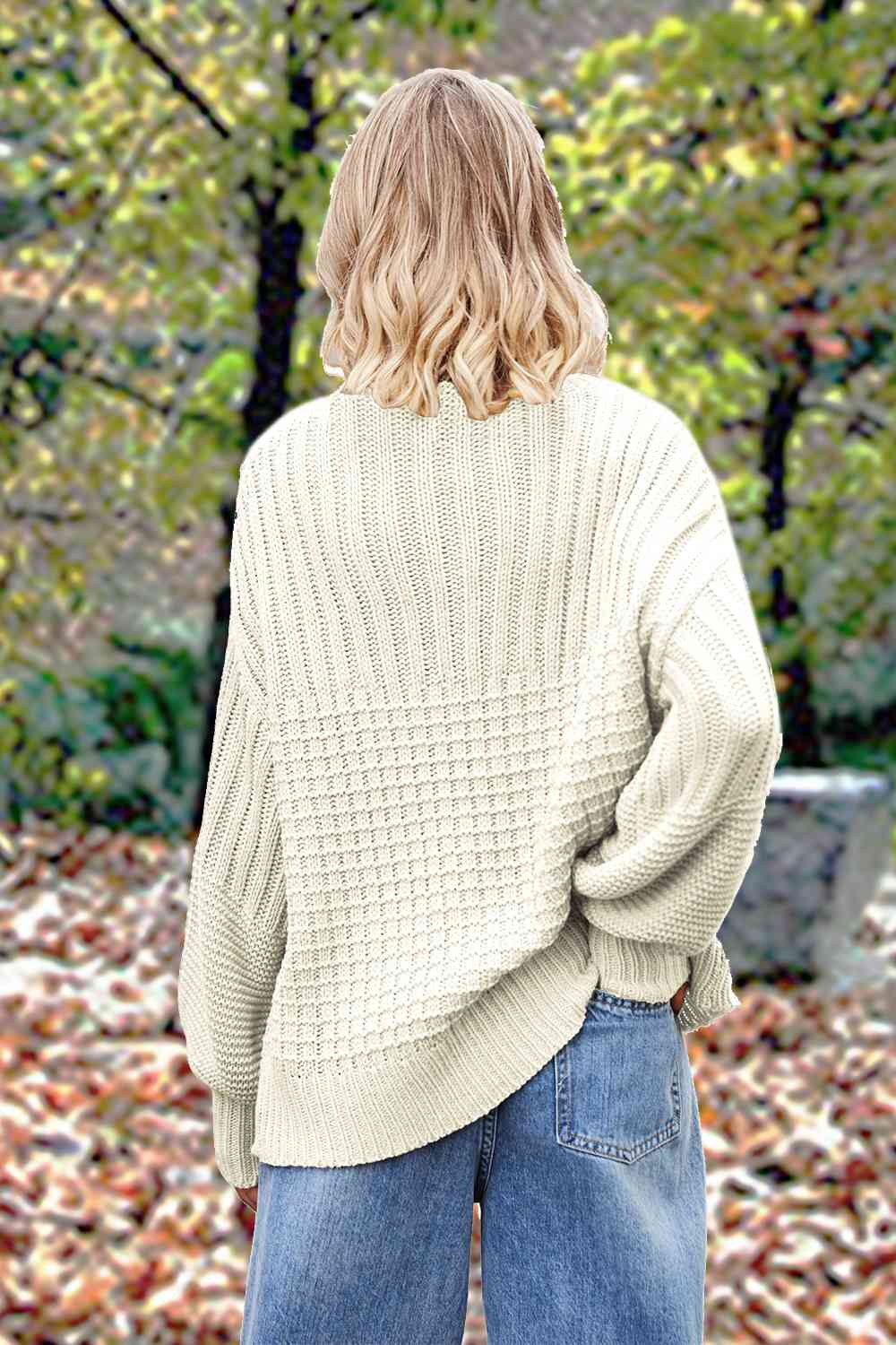 Round Neck Lantern Sleeve Sweater | Solid Acrylic Sweater With Ribbed Cuffs