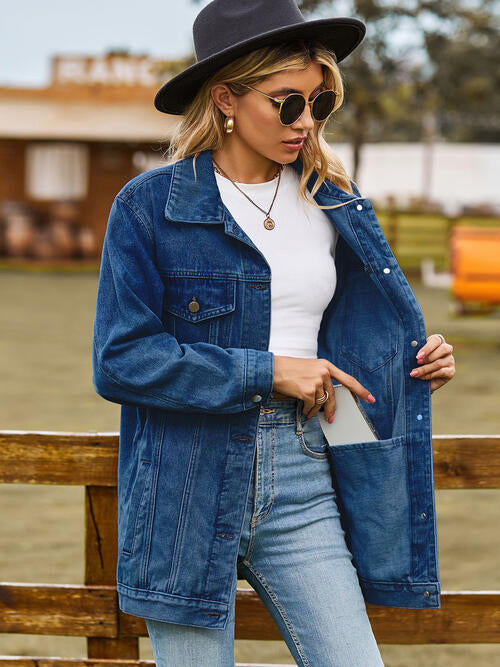 Collared Neck Denim Jacket With Pockets | Woman's Jacket With Inner Pockets