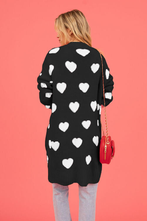 Heart Graphic Open Front Cardigan with Pockets | Cardigan With Ribbed Cuffs