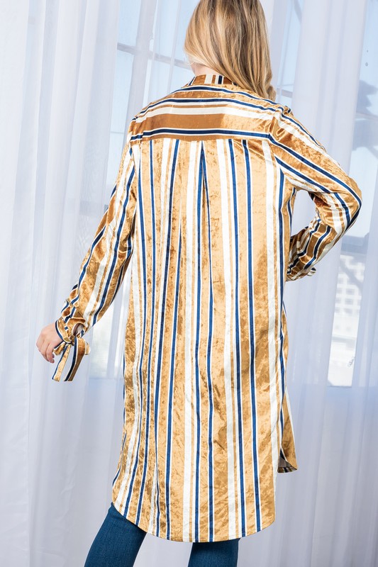 STRIPE VELVET LONG CARDIGAN e Luna